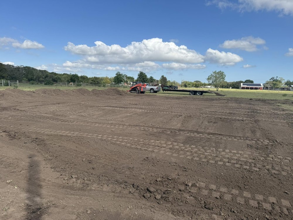 A large graded dirt pad on a DBK Dirt Works job in Brazoria County